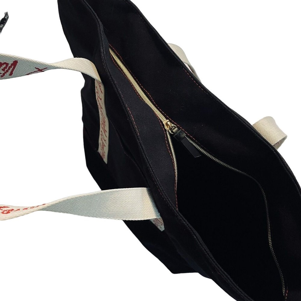 VICTORIA'S SECRET Black With Red Logo Canvas Weekender Tote Bag zips closed - Picture 6 of 9